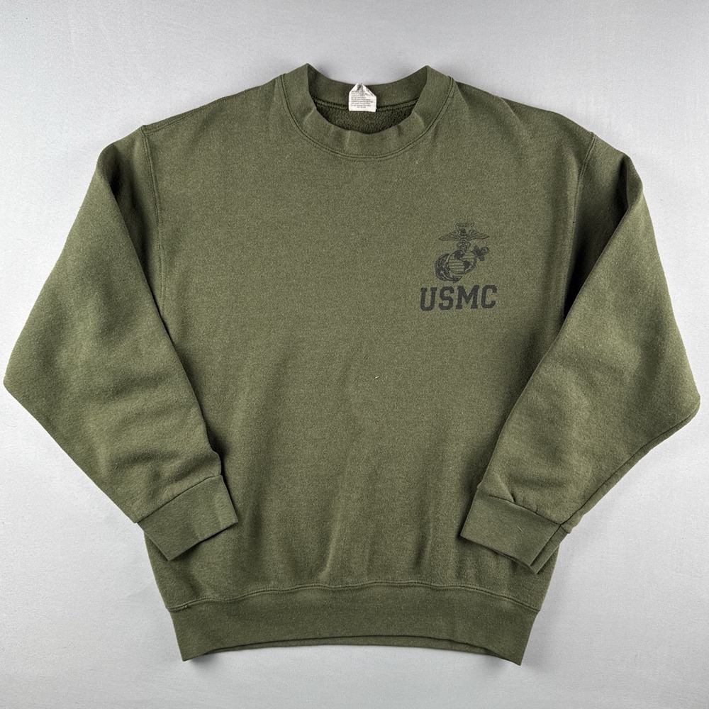 Vintage 90s USMC Sweatshirt Olive Green USA Made Military Crewneck Size M